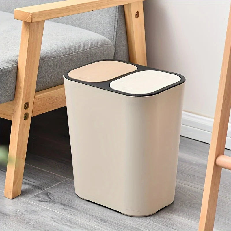 Poubelle double compartiment design simpliste beige