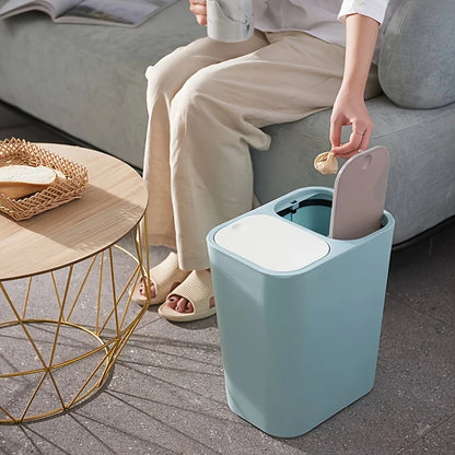 Le couvercle ouvert de la Poubelle double compartiment design simpliste