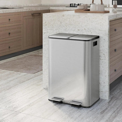 Poubelle à double compartiment en inox 30L