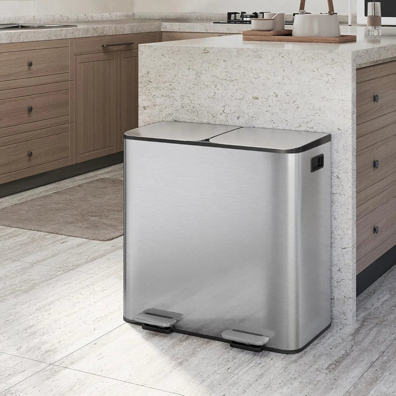 Poubelle à double compartiment en inox 40L