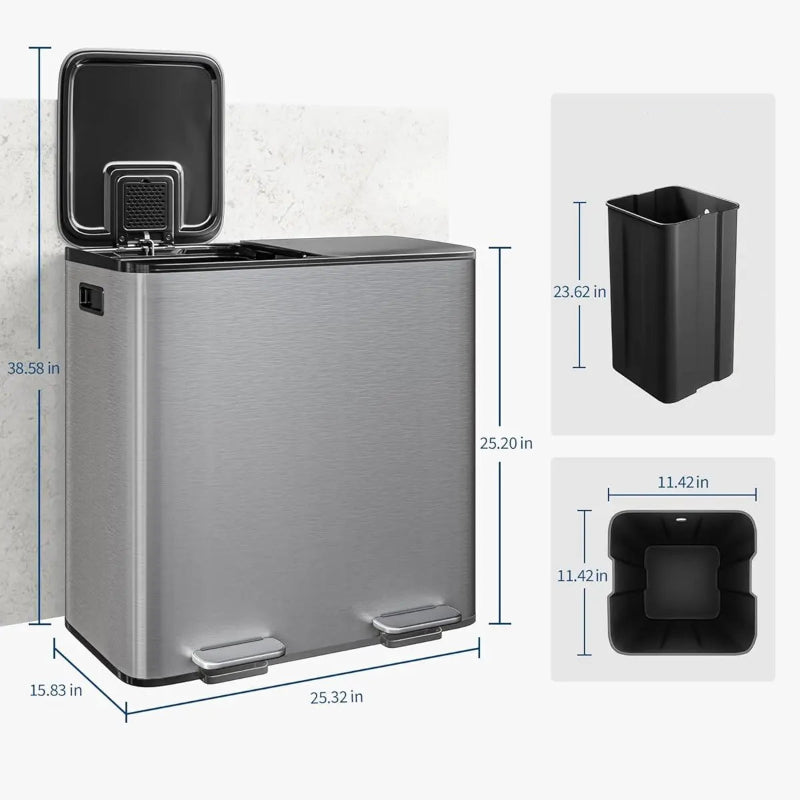Dimension de la Poubelle à double compartiment en inox 40L