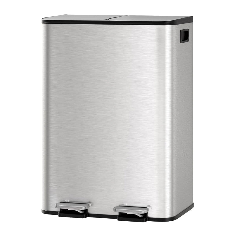 Poubelle à double compartiment en inox argentée 30L