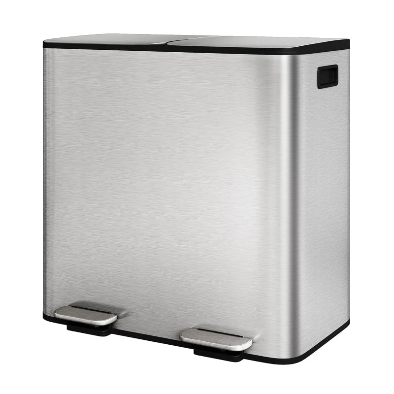 Poubelle à double compartiment en inox argentee 40L