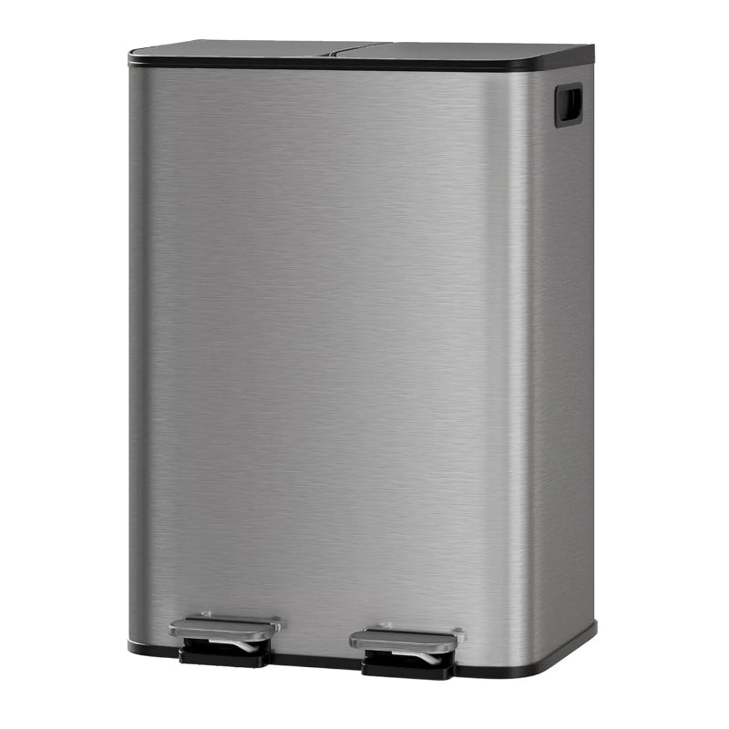 Poubelle à double compartiment en inox grise 30L