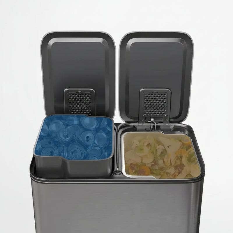 Seau amovible de la Poubelle à double compartiment en inox