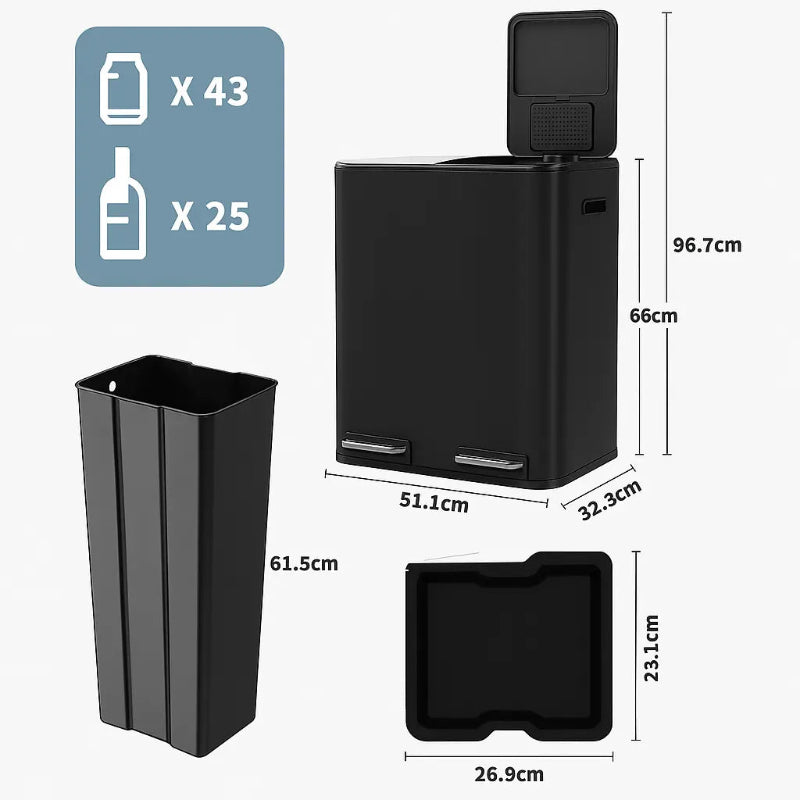 Dimension de la Poubelle à double compartiment noire 60L