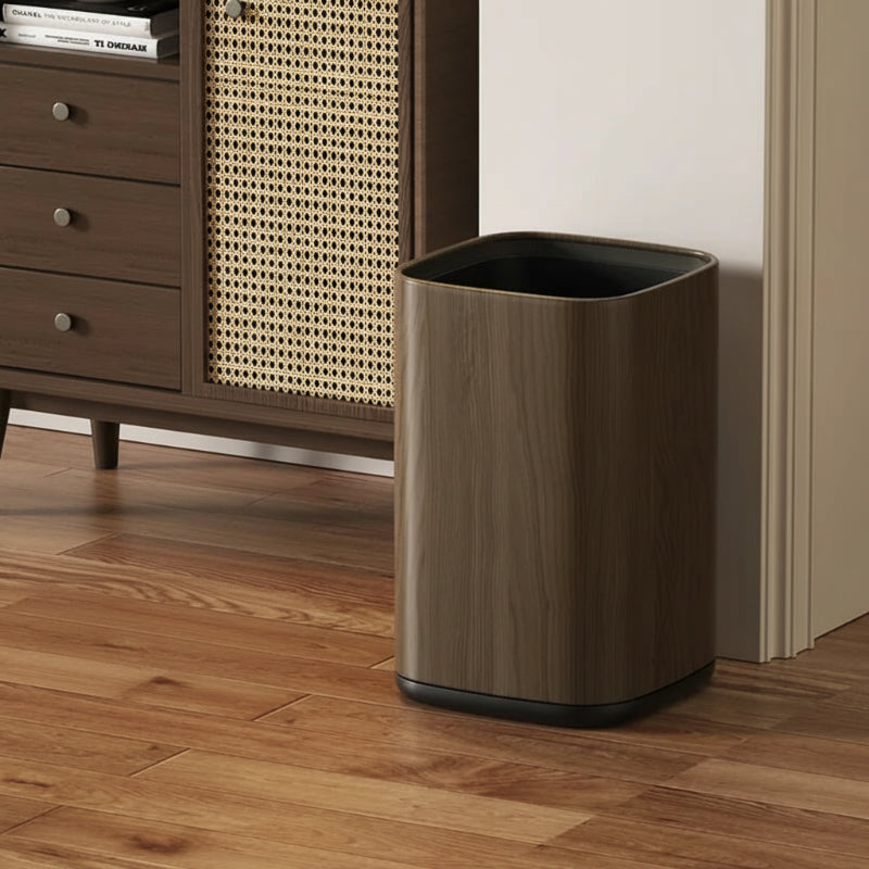 Poubelle en bois moderne carrée foncée 13L