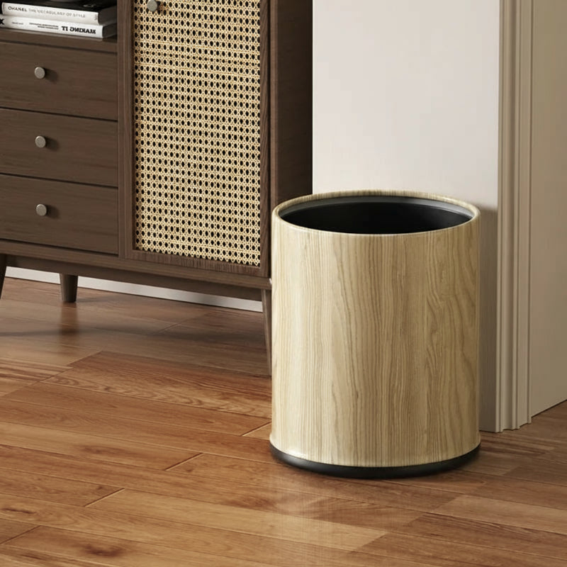 Poubelle en bois moderne ronde claire 10L