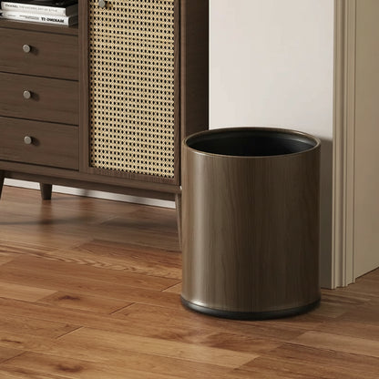 Poubelle en bois moderne ronde foncée 10L