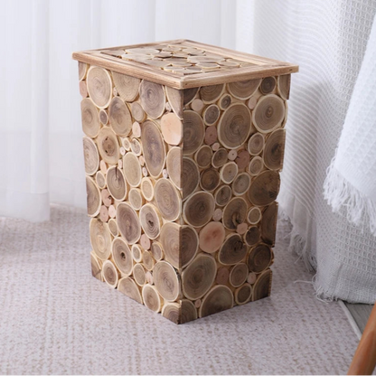 Poubelle en bois vintage pour salon