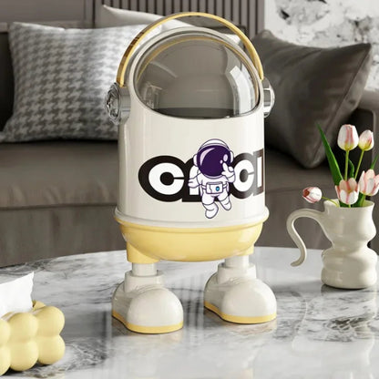 Poubelle en plastique design astronaute jaune