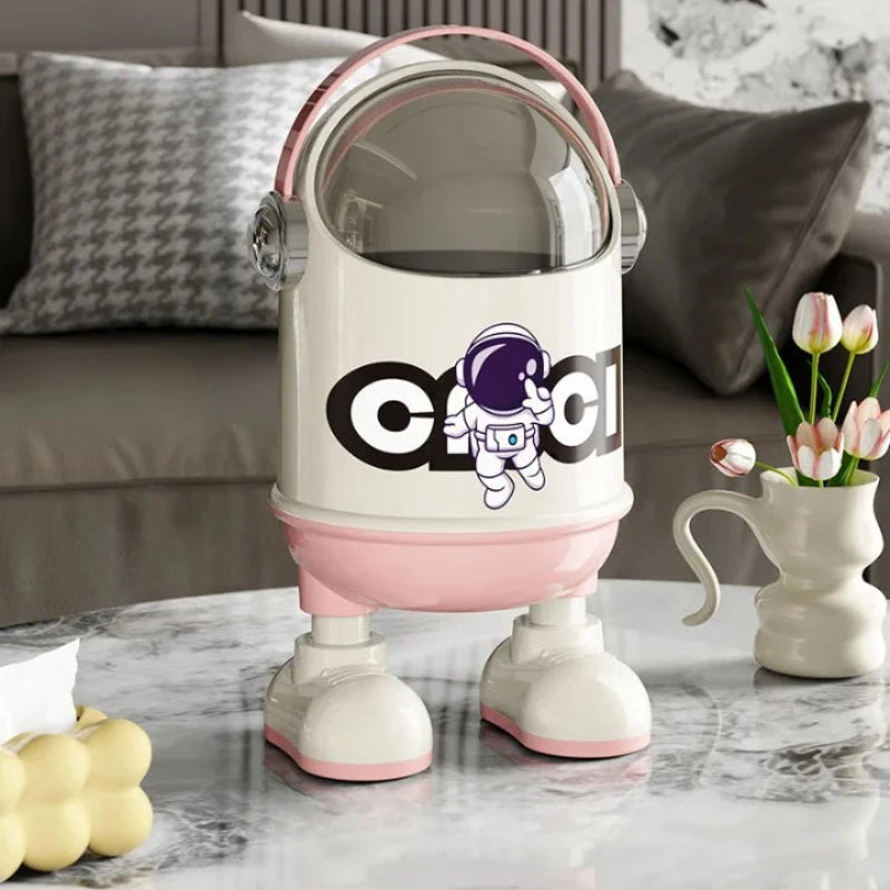 Poubelle en plastique design astronaute rose