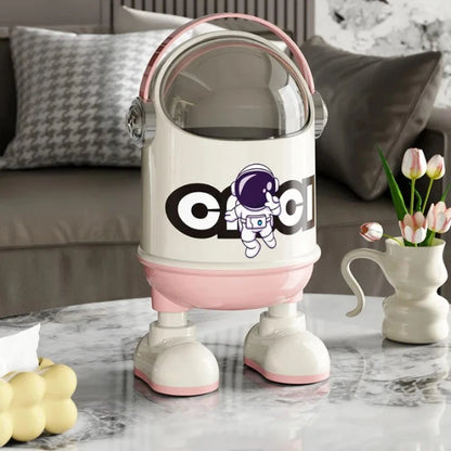 Poubelle en plastique design astronaute rose