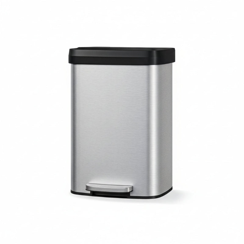 Poubelle à pedale 50L en inox argentée