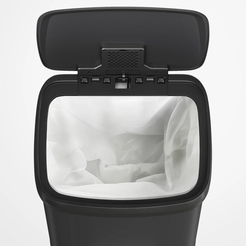 Le couvercle ouvert de la Poubelle à pedale 50L en inox