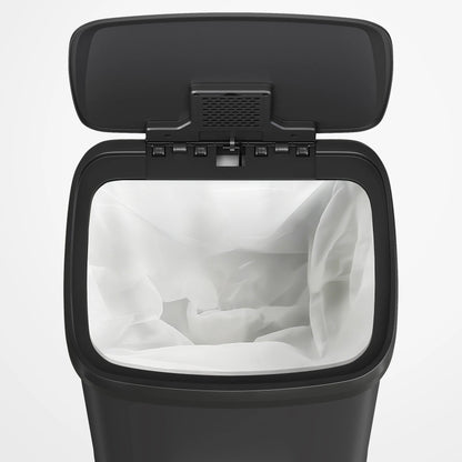 Le couvercle ouvert de la Poubelle à pedale 50L en inox