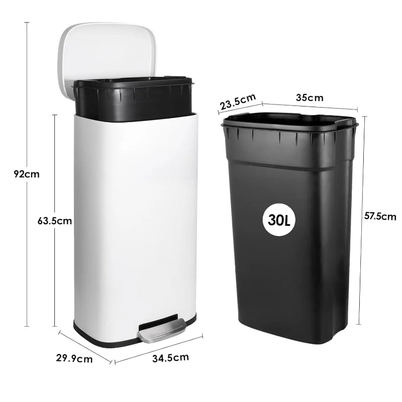Dimension de la Poubelle à pédale blanche 30L