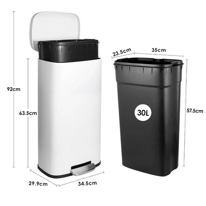Dimension de la Poubelle à pédale blanche 30L