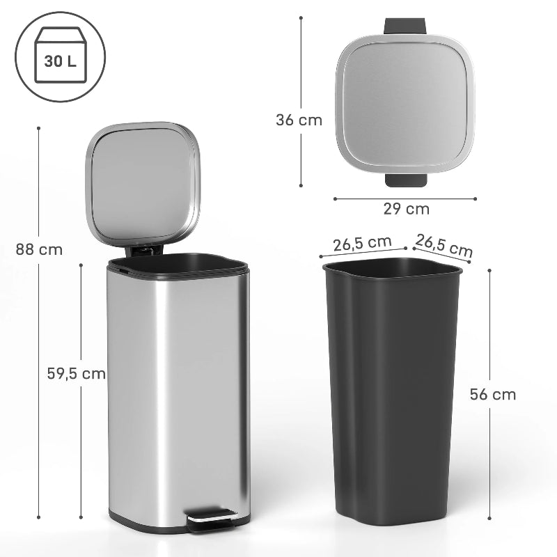 Les dimensions de la Poubelle à pedale en metal 30L