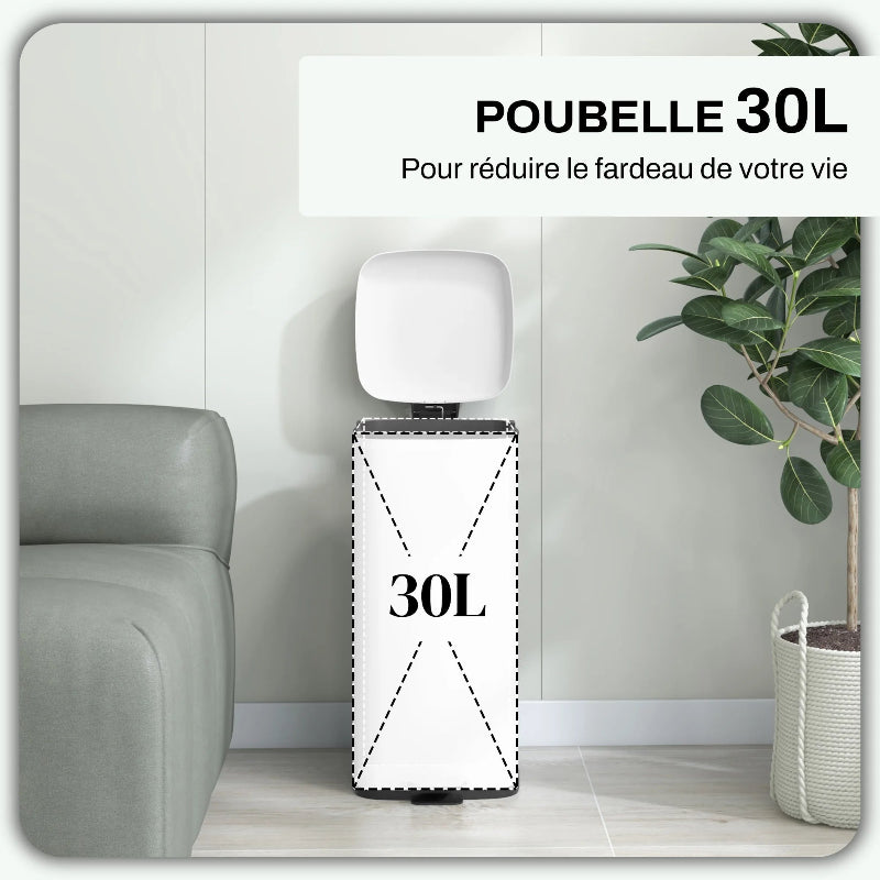 La capacité de la Poubelle à pedale en metal blanche 30L