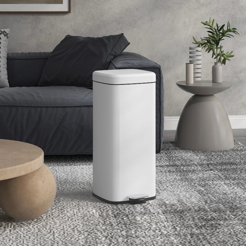Poubelle à pedale en metal blanche 30L dans le salon