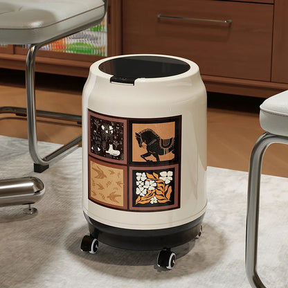 Poubelle à roulettes style medieval a couvercle