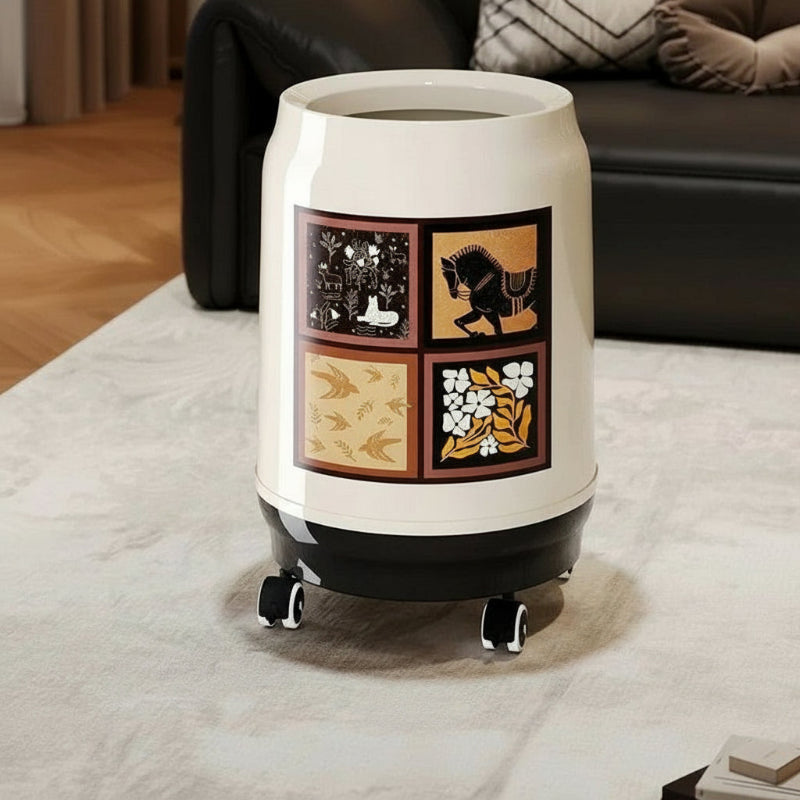 Poubelle à roulettes style medieval blanche L