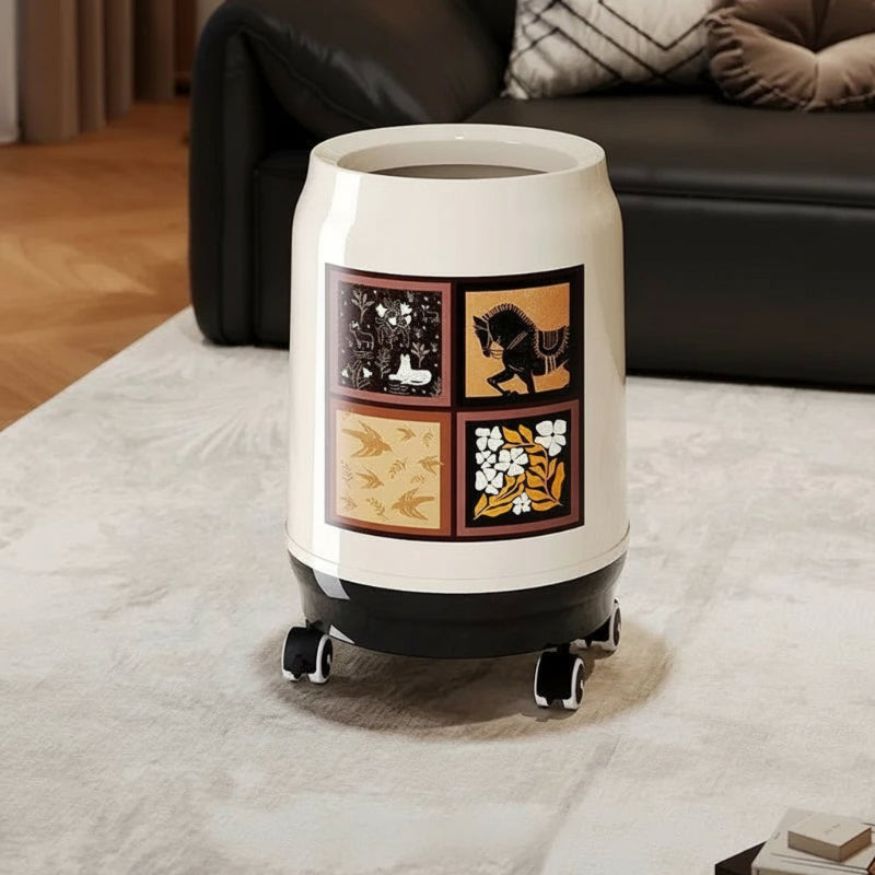 Poubelle à roulettes style medieval blanche S