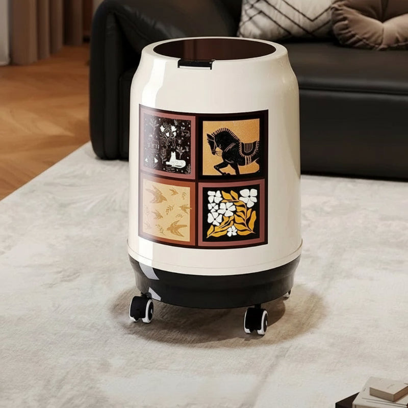 Poubelle à roulettes style medieval blanche avec couvercle L