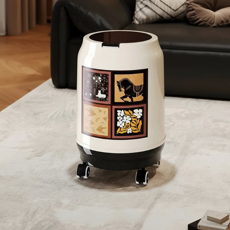 Poubelle à roulettes style medieval blanche avec couvercle S