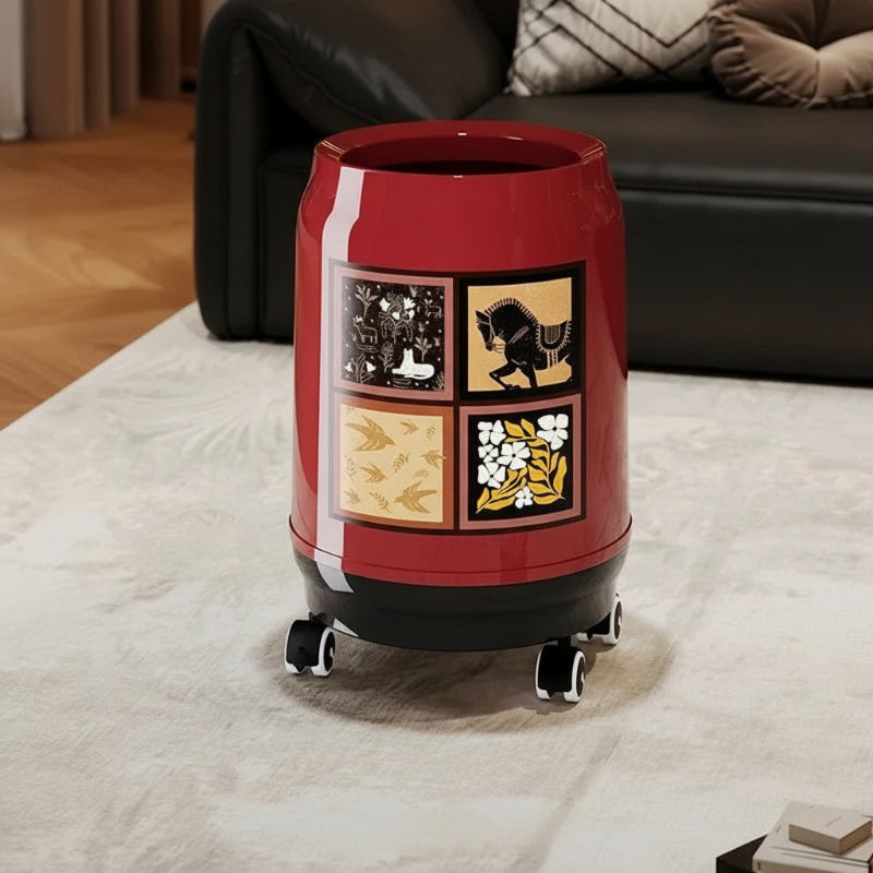 Poubelle à roulettes style medieval rouge L