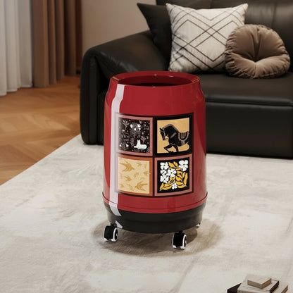 Poubelle à roulettes style medieval rouge S