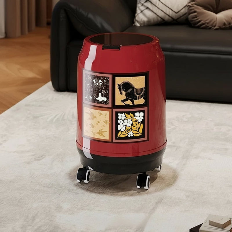 Poubelle à roulettes style medieval rouge avec couvercle S