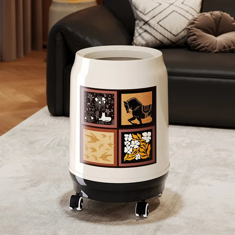 Poubelle à roulettes style medieval sans couvercle