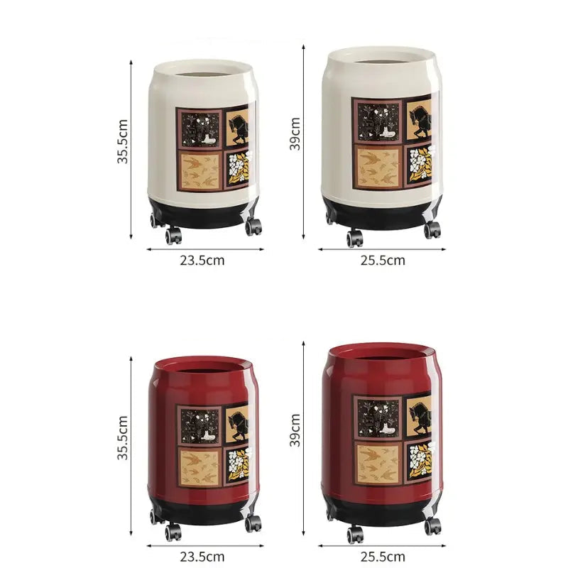 Dimension de la Poubelle à roulettes style medieval sans couvercle