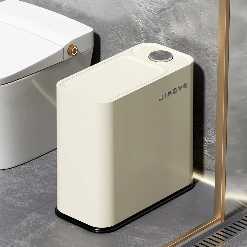 Poubelle salle de bain couvercle à pression beige