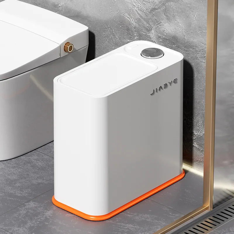 Poubelle salle de bain couvercle à pression orange