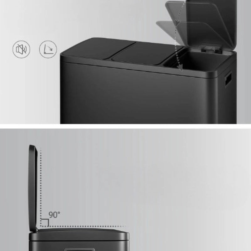 Le couvercle silencieux de la Poubelle à tri selectif 3 bacs noire