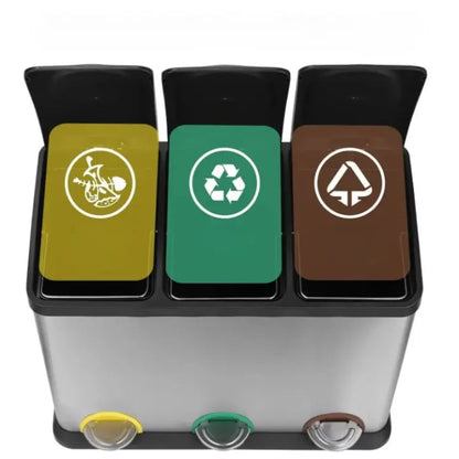 Les 3 compartiments de la Poubelle tri selectif en acier