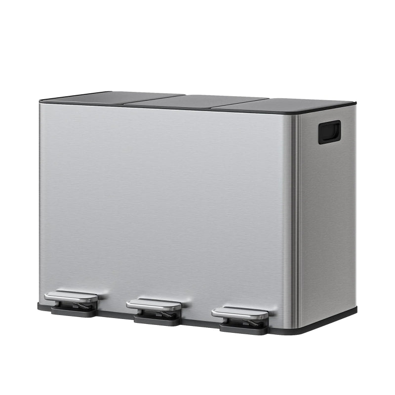 Poubelle tri selectif en inox 45L argentée