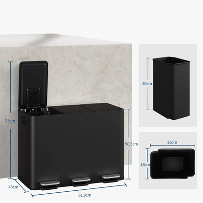 La dimension de la Poubelle tri sélectif en inox 45L