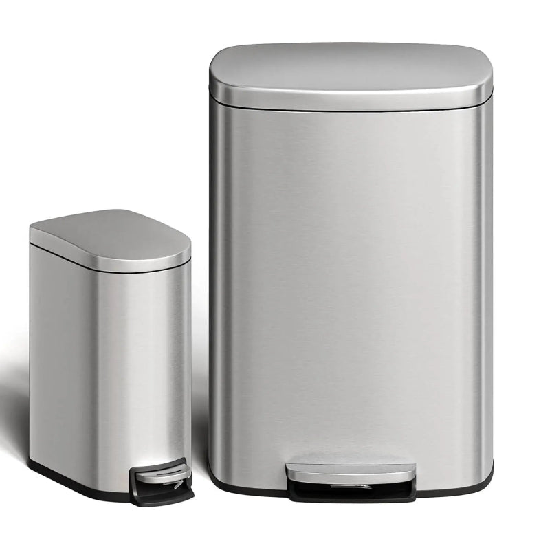 poubelle de cuisine 50L + 10L argentée