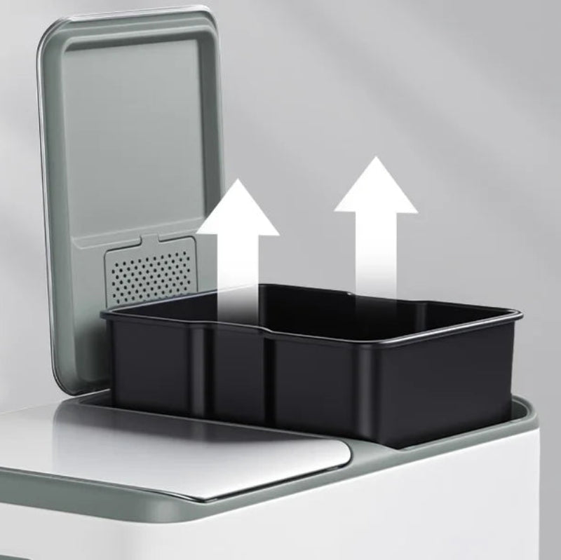 Le seau amovible de la poubelle double 2x30L blanche