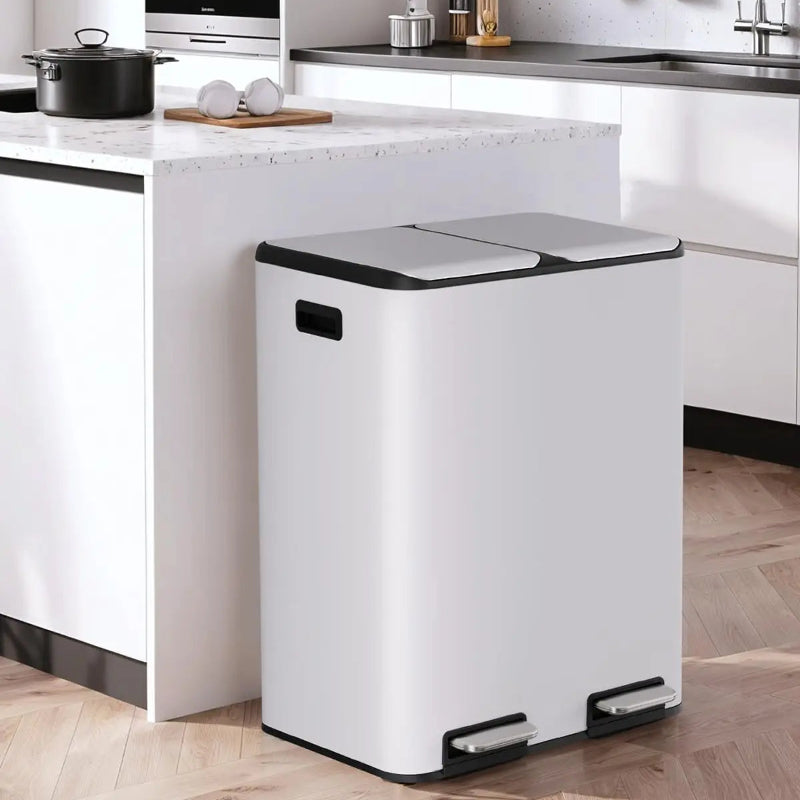 poubelle à double compartiment blanche 60L