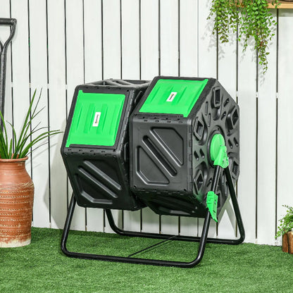 La poubelle extérieure à compost rotative dans un jardin